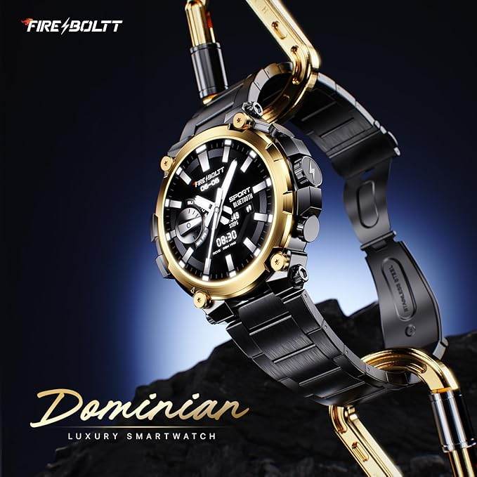 Fire-Boltt Dominian 36.3mm (1.43 inch) AMOLED Display, IP67, Weather Updates (Black Gold) - Rajputtrade
