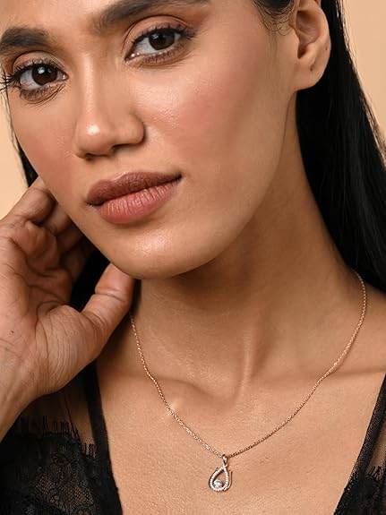 925 Sterling Silver Lotus Pendant Earrings Chain Necklace Jewellery Set | Rose Gold Plated, Swiss Zirconia | Gift for Women and Girls - Rajputtrade
