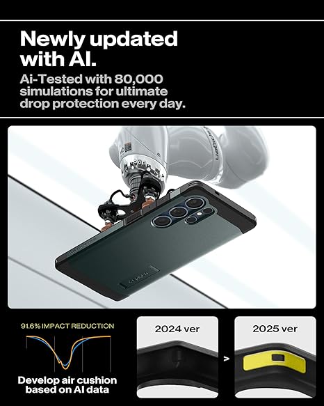 Spigen Tough Armor (AI) MagFit for Samsung Galaxy S25 Ultra Case, Galaxy S25 Ultra Back Cover (2025) - TPU+Poly Carbonate|Abyss Green