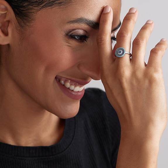 92.5 Sterling Silver Classy Circular Evil Eye Ring, Studded with Zircons, Evil Eye Collection, Gift for Women & Girls - Rajputtrade