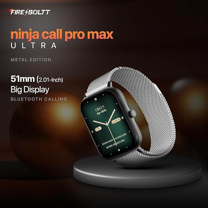 Fire-Boltt Ninja Call Pro Max Smart Watch 2.01 inch Display, Bluetooth Calling (Silver) - Rajputtrade