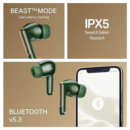 boAt Airdopes 141 Elite ANC (2025), ANC(~35dB), 4Mics ENx Tech, 42 Hrs Battery, Fast Charge, Low Latency, IPX5, Bluetooth Earbuds, TWS Ear Buds Wireless Earphones with mic(Green) - Rajputtrade