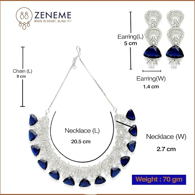 Rhodium-Plated With Silver-Toned Red And White American Diamond Studded Choker Necklace And Drop Earrings Jewellery Set For Women - Rajputtrade