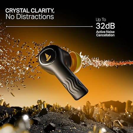 boAt New Launch Nirvana Crystl, Transparent Case,Spatial Audio, ANC(~32dB), 100Hrs Battery,4Mics ENx, Dual Pair,App Support, Bluetooth Earbuds, TWS Ear Buds Wireless Earphones with mic (Yellow Pop) - Rajputtrade