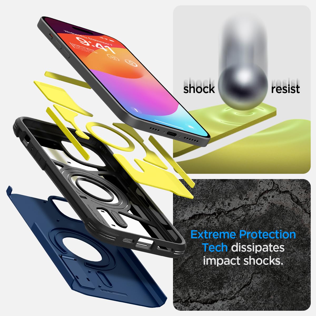 Spigen Tough Armor MagFit Back Cover Case Compatible with iPhone 15 (TPU + Poly Carbonate | Navy Blue)