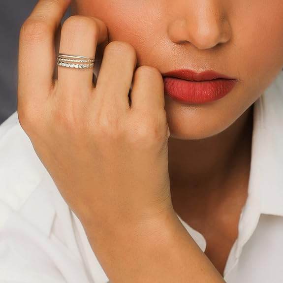 925 Silver Layered Ring Rose Gold 18k Gold Plated Rings | Stacking Ring | Statement Ring | Gifts for Women & Girls - Rajputtrade