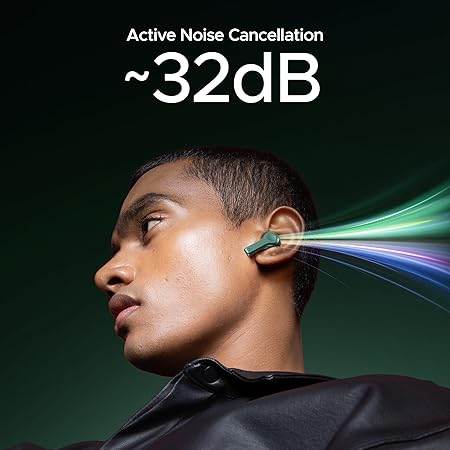 boAt Nirvana Space, 360º Spatial Audio, Active Noise Cancellation (~32dB), 100Hrs Battery,4Mics ENx, Fast Charge, v5.3 Bluetooth Earbuds, TWS Ear Buds Wireless Earphones with mic (Cosmos Green) - Rajputtrade