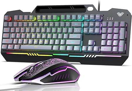 Aula T102 Gaming Keyboard and Mouse Combo | RGB Backlit Membrane Keyboard and Mouse | Wired Set for Windows PC Gamers (Black Panel | Grey Keycaps) - Rajputtrade
