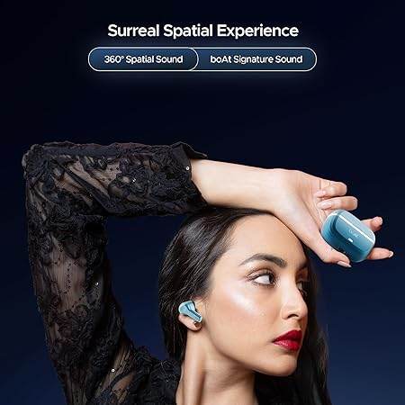 boAt Nirvana Space, 360º Spatial Audio, Active Noise Cancellation (~32dB), 100Hrs Battery,4Mics ENx, Fast Charge, v5.3 Bluetooth Earbuds, TWS Ear Buds Wireless Earphones with mic (Infinity Blue) - Rajputtrade