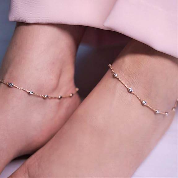 925 Sterling Silver Anklet (Pair) | Beads Chain Rose Gold Plating Chain | Gift for Women & Girls | - Rajputtrade