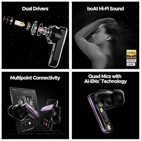 boAt Nirvana X TWS (2025), Knowles Dual Drivers,Hi-Res Audio LDAC,App Support,ENx,Dual Pair,Spatial Audio,Fast Charge, Bluetooth Earbuds, TWS Ear Buds Wireless Earphones with mic (Smoky Amethyst) - Rajputtrade