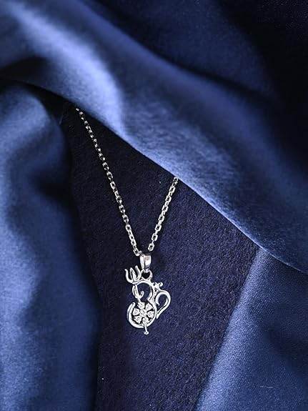 925 Sterling Silver Om Trishul Pendant Necklace for Men & Women | With or Without Chain | Religious, Platinum Plated. Swiss Zircon - Rajputtrade