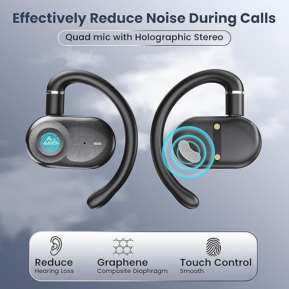 WeCool Moonwalk M3 Open Ear Earbuds Wireless with Multi-Angle Adjustment, 80Hrs Playback, IP55 Waterproof (Black) - Rajputtrade