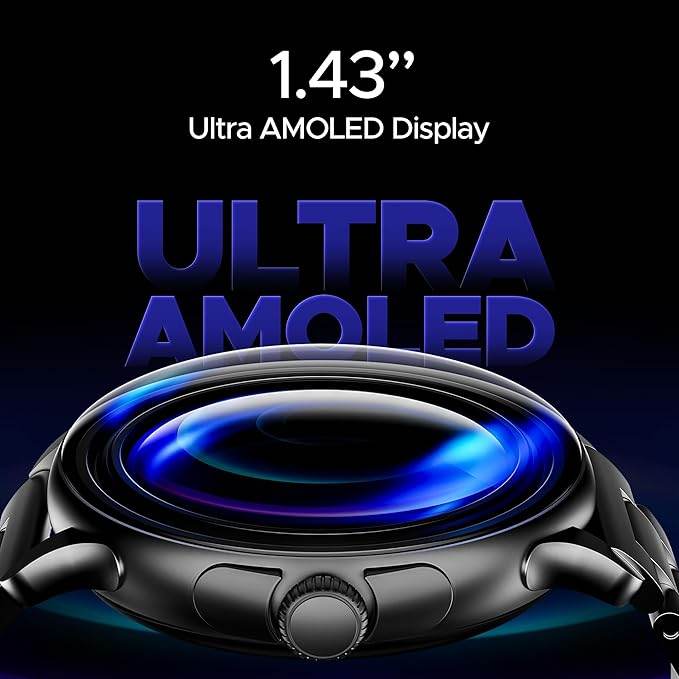 boAt Lunar Oasis w/TBT Navigation, Watch Face Studio, 1.43" (3.6 cm) AMOLED Display, Men & Women(Steel Black) - Rajputtrade