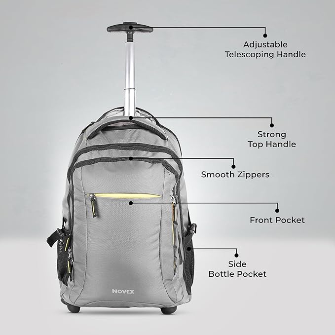 NOVEX Pacific 35 Litre Water Resistant Laptop Trolley Bags for Travel with 3 Compartments 15.6" Roller Case for Office Travel Bag for Men & Women | 2 Wheels Trolley Backpack Laptop - Rajputtrade