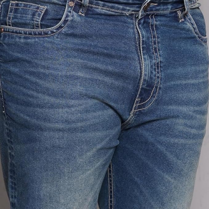 JOHN PRIDE Plus Size Men's Stretchable Mid-Rise Comfort Fit Clean Look Blue Cotton Jeans for Men - Rajputtrade