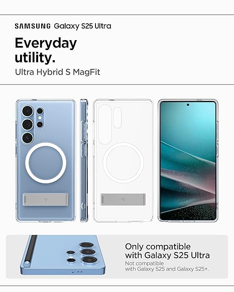Spigen Ultra Hybrid S MagFit for Samsung Galaxy S25 Ultra Case, Transparent Galaxy S25 Ultra Back Cover - TPU+PC|Clear White
