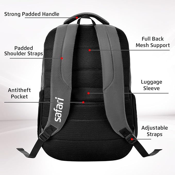 Safari Spade 34L Formal Laptop Backpack with Raincover, Antitheft Pocket, 3 Compartments, Front Pocket, Smart Trolley Sleeve, Office Bag, College Backpack, Travel Bag, School Bag - Rajputtrade