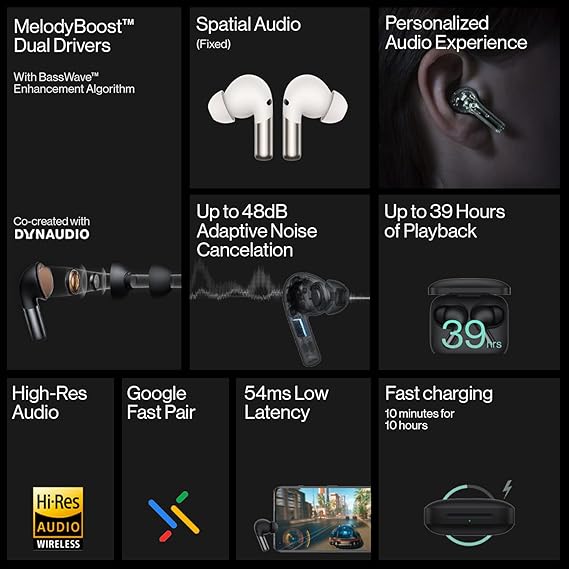 OnePlus Buds Pro 2R Bluetooth Truly Wireless in Ear Earbuds| Up-to 45dB Adaptive Noise Cancellation, Dual Drivers, Up-to 40 Hrs Battery (2 color options)