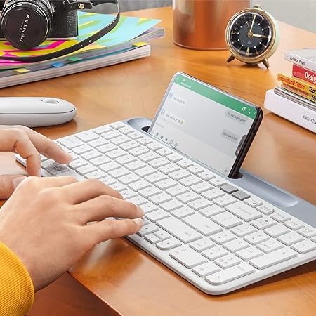 Logitech K580 Slim Multi-Device Wireless Keyboard Bluetooth/Receiver, Compact, Easy Switch, 24 Month Battery, Win/Mac, Desktop, Tablet, Smartphone, Laptop Compatible - White - Rajputtrade