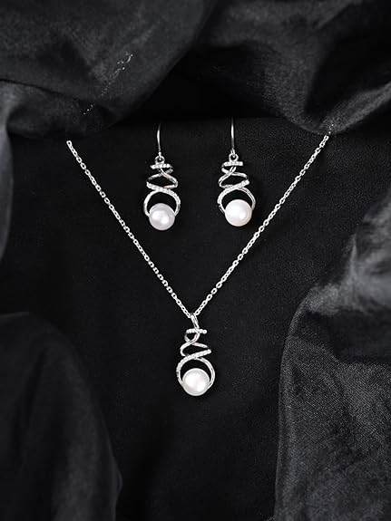 925 Sterling Silver Lotus Pendant Earrings Chain Necklace Jewellery Set | Rose Gold Plated, Swiss Zirconia | Gift for Women and Girls - Rajputtrade