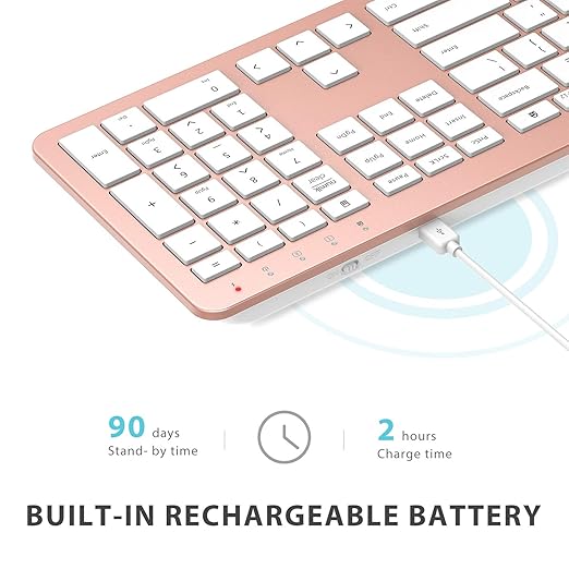 USB Wireless Keyboard and Mouse Set GK08 - Rechargeable Wireless Keyboard Full Size Design with Number Pad, 2.4G Stable Connection Slim GK08 Keyboard Mouse Combo, Rose Gold - Rajputtrade
