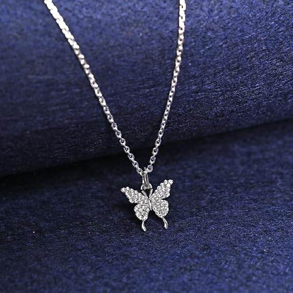925 Sterling Silver Fia Butterfly Pendant Earrings Chain Necklace Jewellery Set | Platinum Plated, Swiss Zirconia | Gift for Women and Girls - Rajputtrade