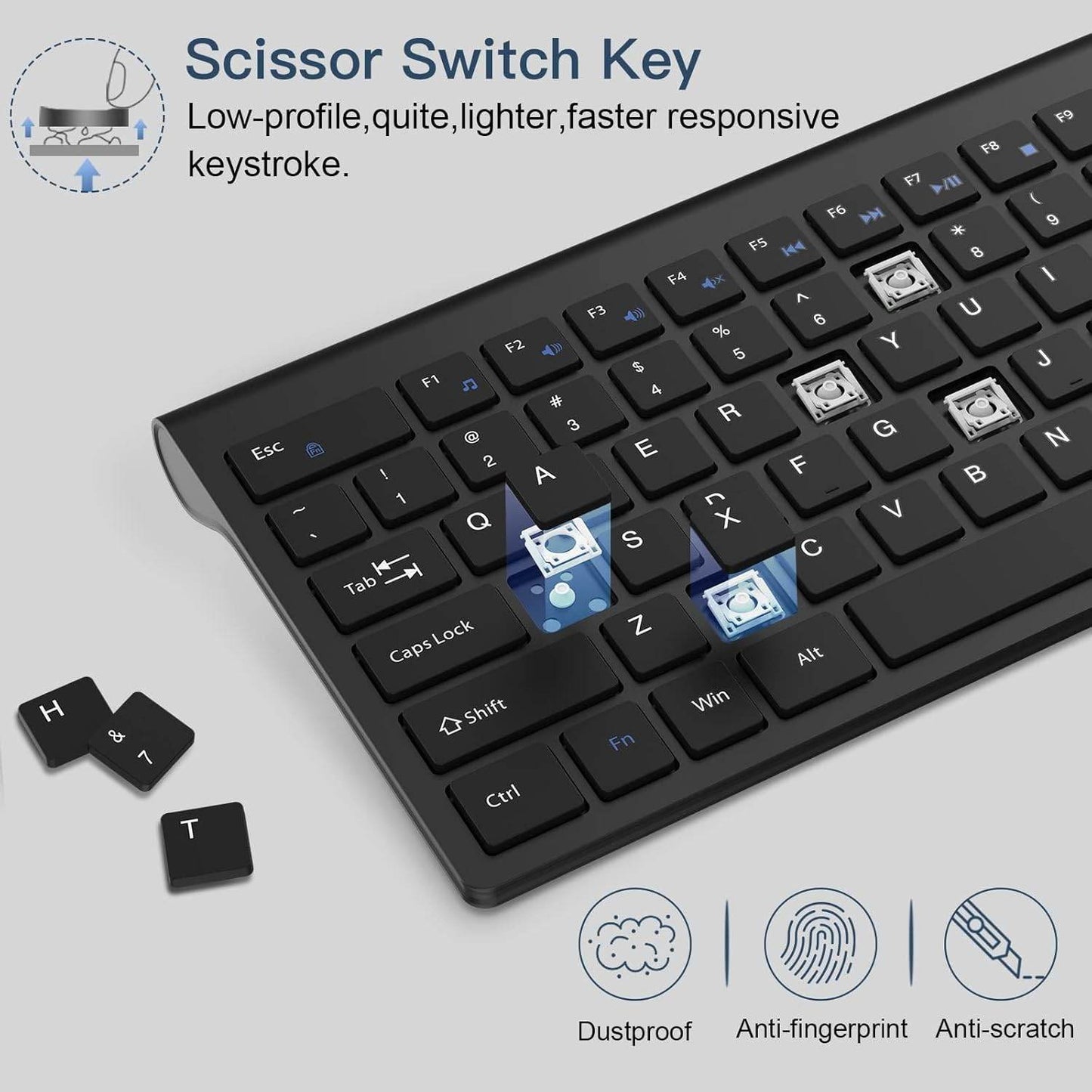 cimetech Full Sized Wireless Keyboard and Mouse Combo for MacBook, 2.4G Comfortable Ultra Slim Ergonomic Keyboard, Plug and Play USB Keyboard for Computer/Laptop - Black - Rajputtrade