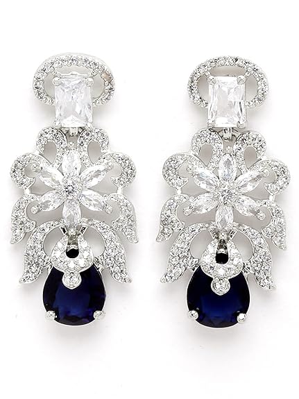 American Diamond Studed Choker Necklace Set (Blue) - Rajputtrade