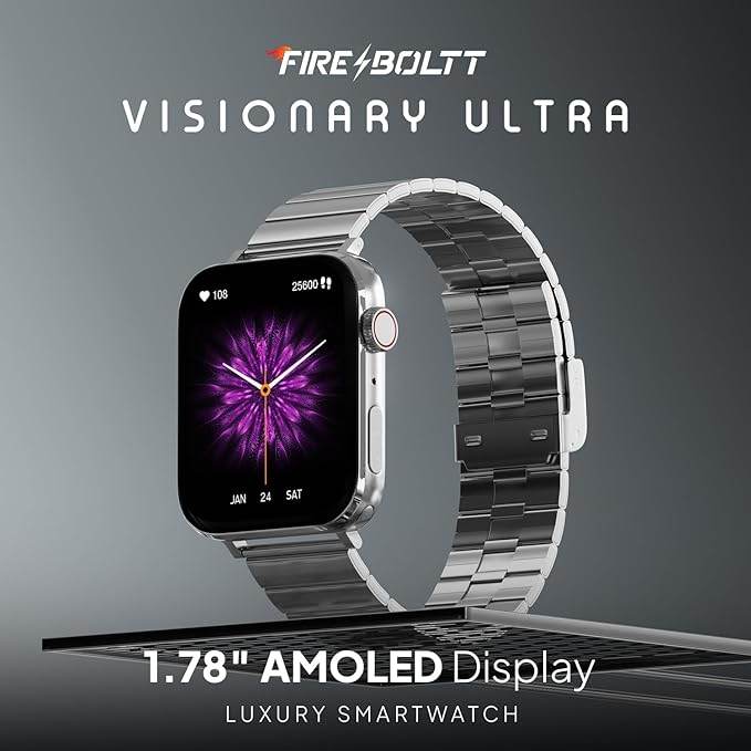 Fire-Boltt Visionary Ultra 1.78" AMOLED, Stainless Steel Luxury Smart Watch, TWS Connection (Silver) - Rajputtrade