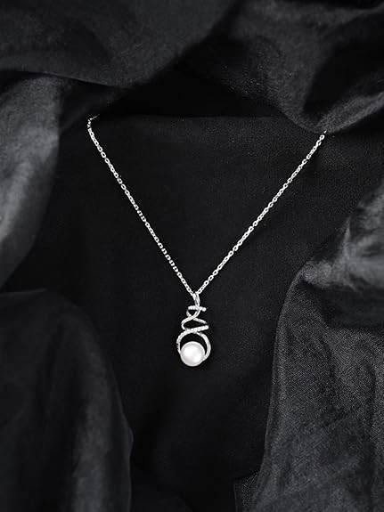 925 Sterling Silver Morsal Real Pearl Pendant Earrings Chain Necklace Jewellery Set | Platinum Plated, Swiss Zirconia |Gift for Women and Girls - Rajputtrade