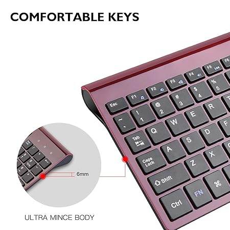 cimetech Wireless Keyboard and Mouse Combo, 2.4G Comfortable Ultra Slim Ergonomic Keyboard, Plug and Play Compact Full Size Keyboard for Mac, Windows, Laptop, Tablet, Computer - Wine Red - Rajputtrade