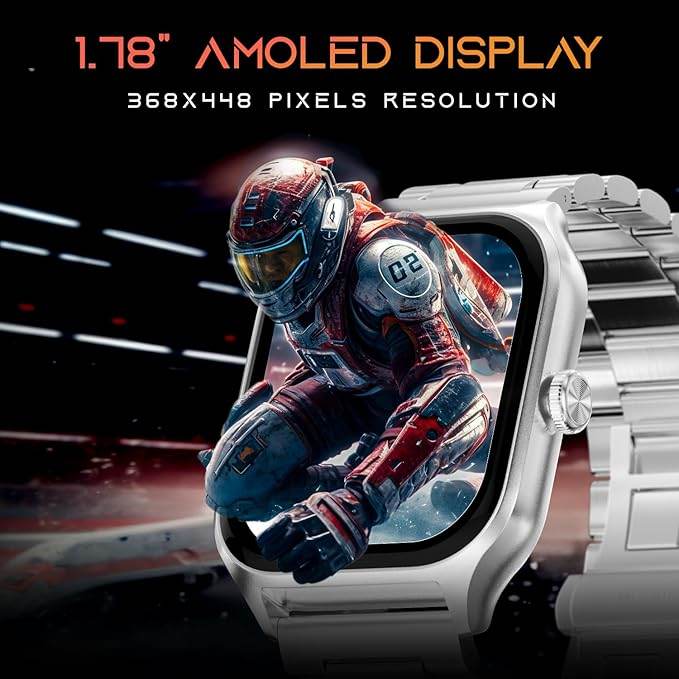 Fire-Boltt Solaris 1.78” AMOLED Always-on Display with 368 * 448 px Resolution, IP68 Water-Resistant (Silver) - Rajputtrade
