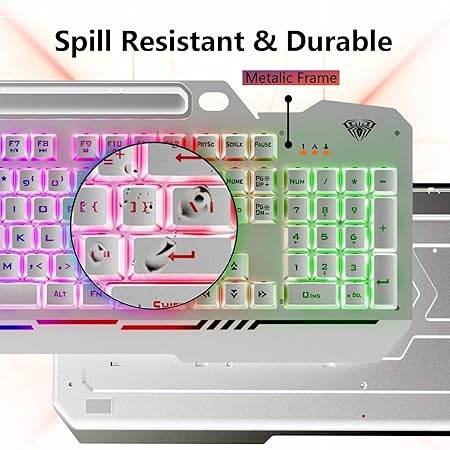 Aula T102 Gaming Keyboard and Mouse Combo | RGB Backlit Membrane Keyboard and Gaming Mouse | Wired Gaming Keyboard & Mouse Set for Windows PC Gamers (Silver Panel | White Keycaps) - Rajputtrade