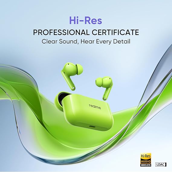 realme Buds T200 True Wireless Earbuds with Hi-Res Audio, 12.4mm Dynamic Bass Drivers, 32 dB ANC, Quad Mic, 45ms Latency, Upto 50 Hrs Playback (4 Color options)
