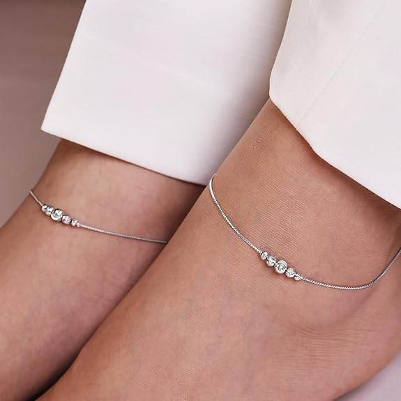 925 Sterling Silver Anklet Pair | Rhodium Plated Adorned Women Chain Anklet | - Rajputtrade