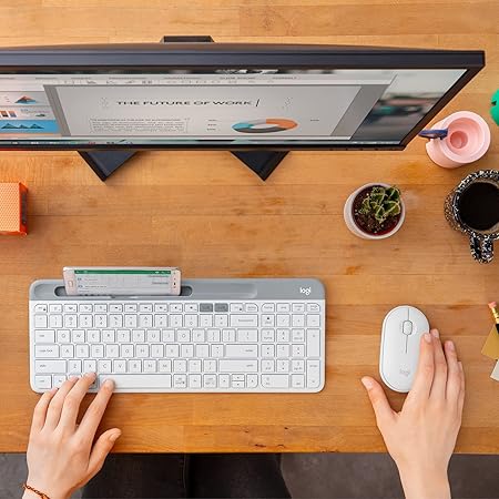 Logitech K580 Slim Multi-Device Wireless Keyboard Bluetooth/Receiver, Compact, Easy Switch, 24 Month Battery, Win/Mac, Desktop, Tablet, Smartphone, Laptop Compatible - White - Rajputtrade