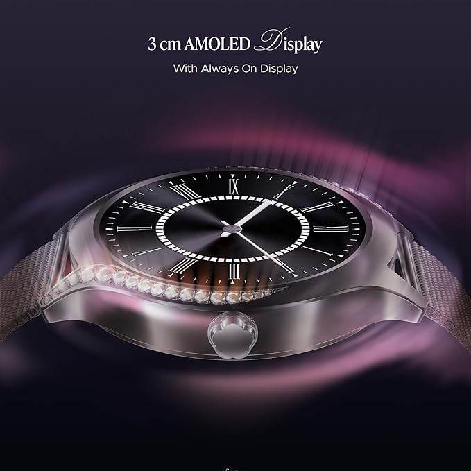 boAt Enigma Gem Women's Luxury Smart Watch w/ 1.19” (3.02cm) AMOLED Display (Metallic Silver) - Rajputtrade
