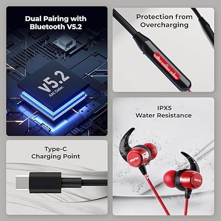 Defy Fuzionx Pro with 16 Hours Playback, Fast Charge, Low Latency, Enc Noise Cancellation, Bt V5,2(Martian Red) - in Ear - Rajputtrade
