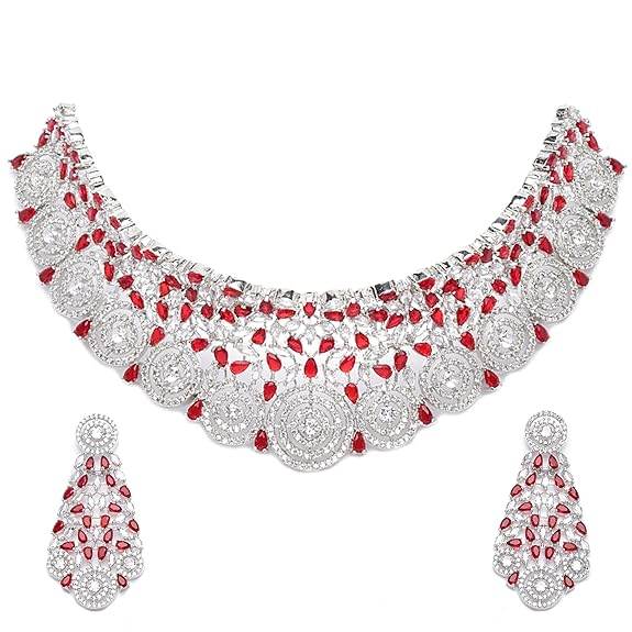 Choker Necklace with Earrings Jewellery Set with Girls and Women (Red) - Rajputtrade