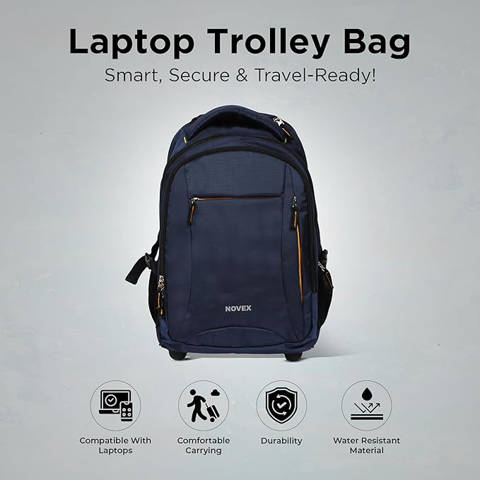 NOVEX Pacific 35 Litre Water Resistant Laptop Trolley Bags for Travel with 3 Compartments 15.6" Roller Case for Office Travel Bag for Men & Women | 2 Wheels Trolley Backpack Laptop - Rajputtrade