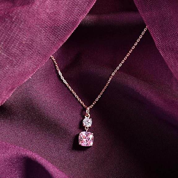 925 Sterling Silver Rosa Pendant Earring Chain Jewellery Set | Rose Gold Plated, Swiss Zirconia | Gift for Women & Girls - Rajputtrade
