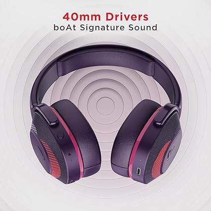 boAt Rockerz 425 Bluetooth Headphones Wireless On Ear Headphones Signature Sound, Enx Tech, ASAP Charge, 25H Playtime (Techno Purple) - Rajputtrade