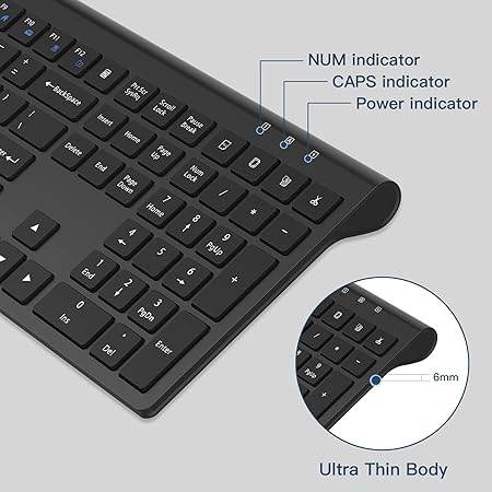 cimetech Full Sized Wireless Keyboard and Mouse Combo for MacBook, 2.4G Comfortable Ultra Slim Ergonomic Keyboard, Plug and Play USB Keyboard for Computer/Laptop - Black - Rajputtrade