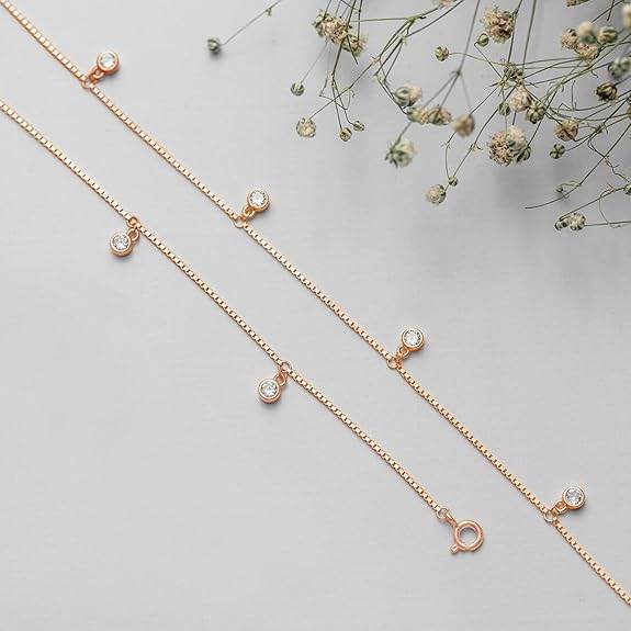 925 Sterling Silver Rose Gold Plated Anklet Pair for Women | Gift for Women & Girls | - Rajputtrade