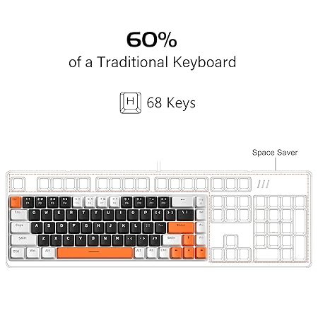 MageGee Portable 60% Mechanical Gaming Keyboard, MK-Box LED Backlit Compact 68 Keys Mini Wired Office Keyboard with Blue Switch for Windows Laptop PC Mac - Black/White - Rajputtrade