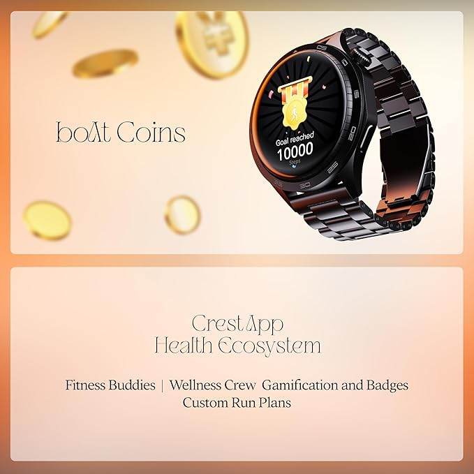boAt Enigma Radiant Men's Luxury Watch w/Functional Crown, Upto 6 Days Battery, 1.43"(3.63 cm) AMOLED Display Smart Watch (Metal Black) - Rajputtrade