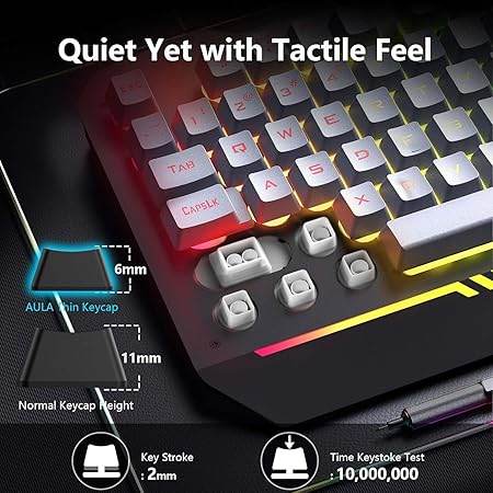 Aula T102 Gaming Keyboard and Mouse Combo | RGB Backlit Membrane Keyboard and Mouse | Wired Set for Windows PC Gamers (Black Panel | Grey Keycaps) - Rajputtrade