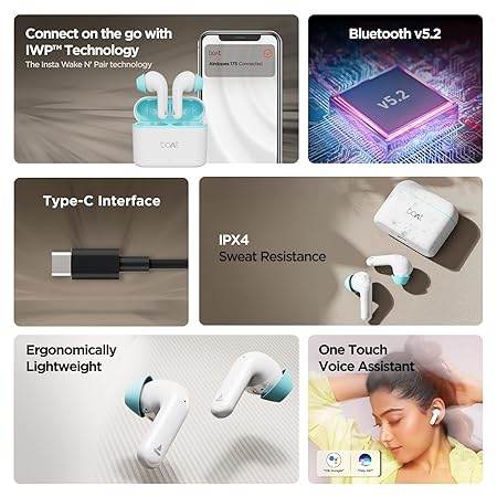 boAt Airdopes 175 True Wireless Earbuds with Quad Mics ENx™ Technology, ASAP™ Charge, 35H Playtime, Signature Sound, IPX4, IWP™, Touch Controls, Lightweight Build(Crimson White) - Rajputtrade