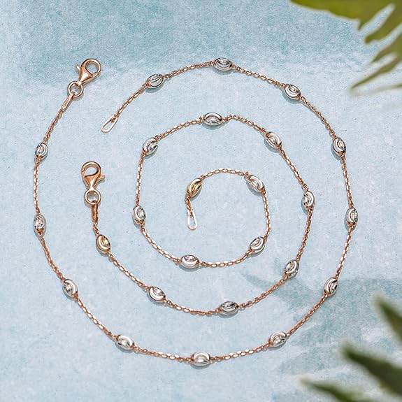 925 Sterling Silver Anklet (Pair) | Beads Chain Rose Gold Plating Chain | Gift for Women & Girls | - Rajputtrade